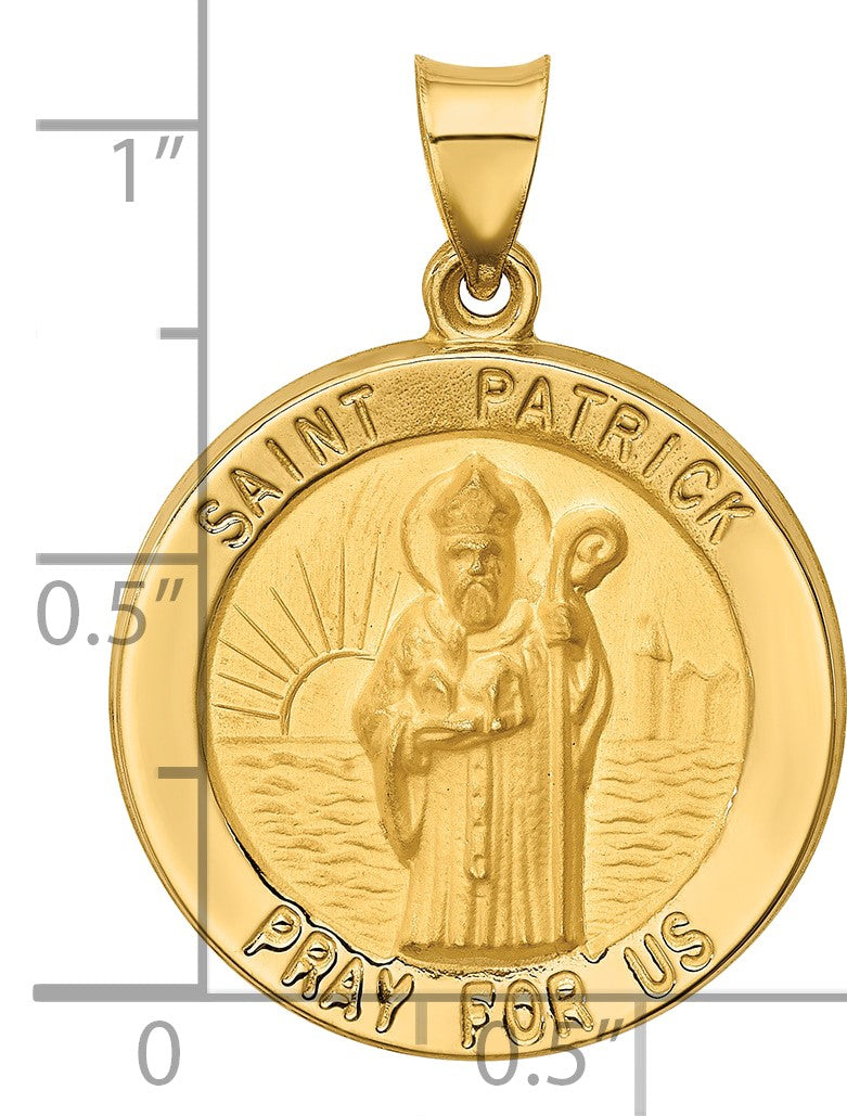 14k Polished and Satin Hollow Large St Patrick Medal Round Pendant