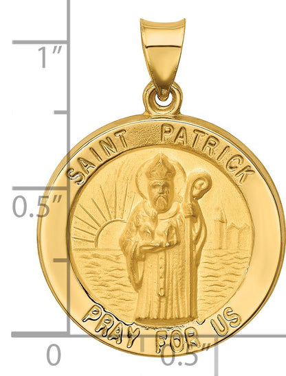 14k Polished and Satin Hollow Large St Patrick Medal Round Pendant