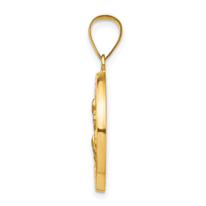 14k Polished and Satin Hollow St Peregrine Medal Round Pendant