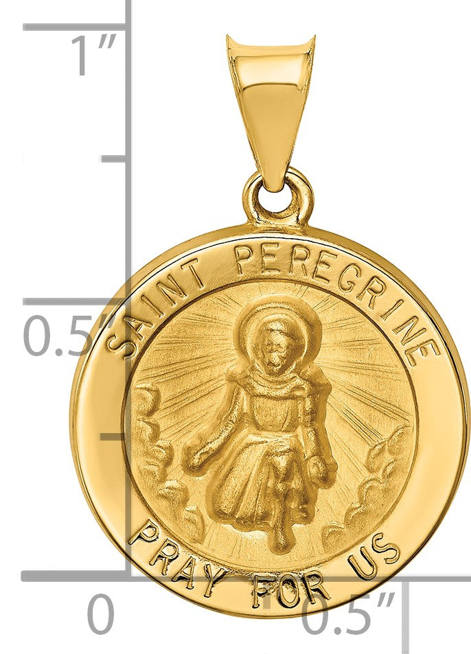 14k Polished and Satin Hollow St Peregrine Medal Round Pendant