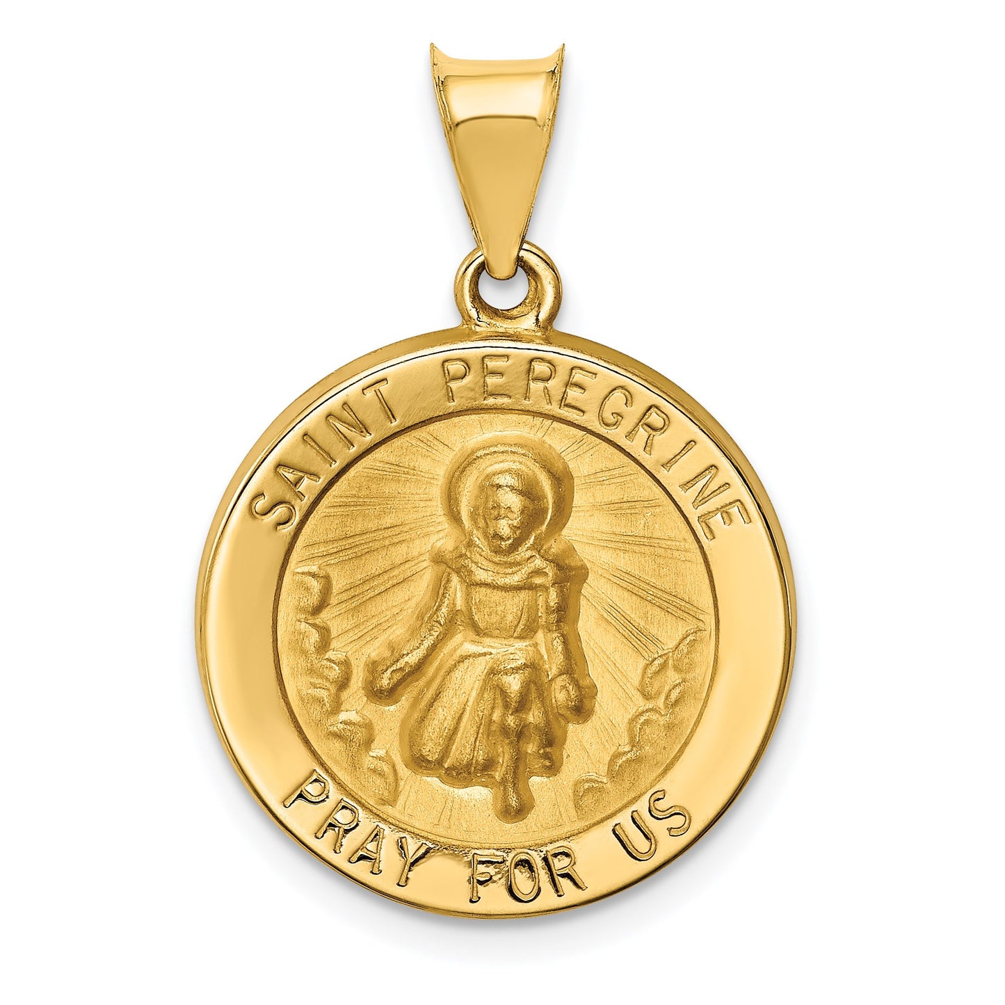 14k Polished and Satin Hollow St Peregrine Medal Round Pendant