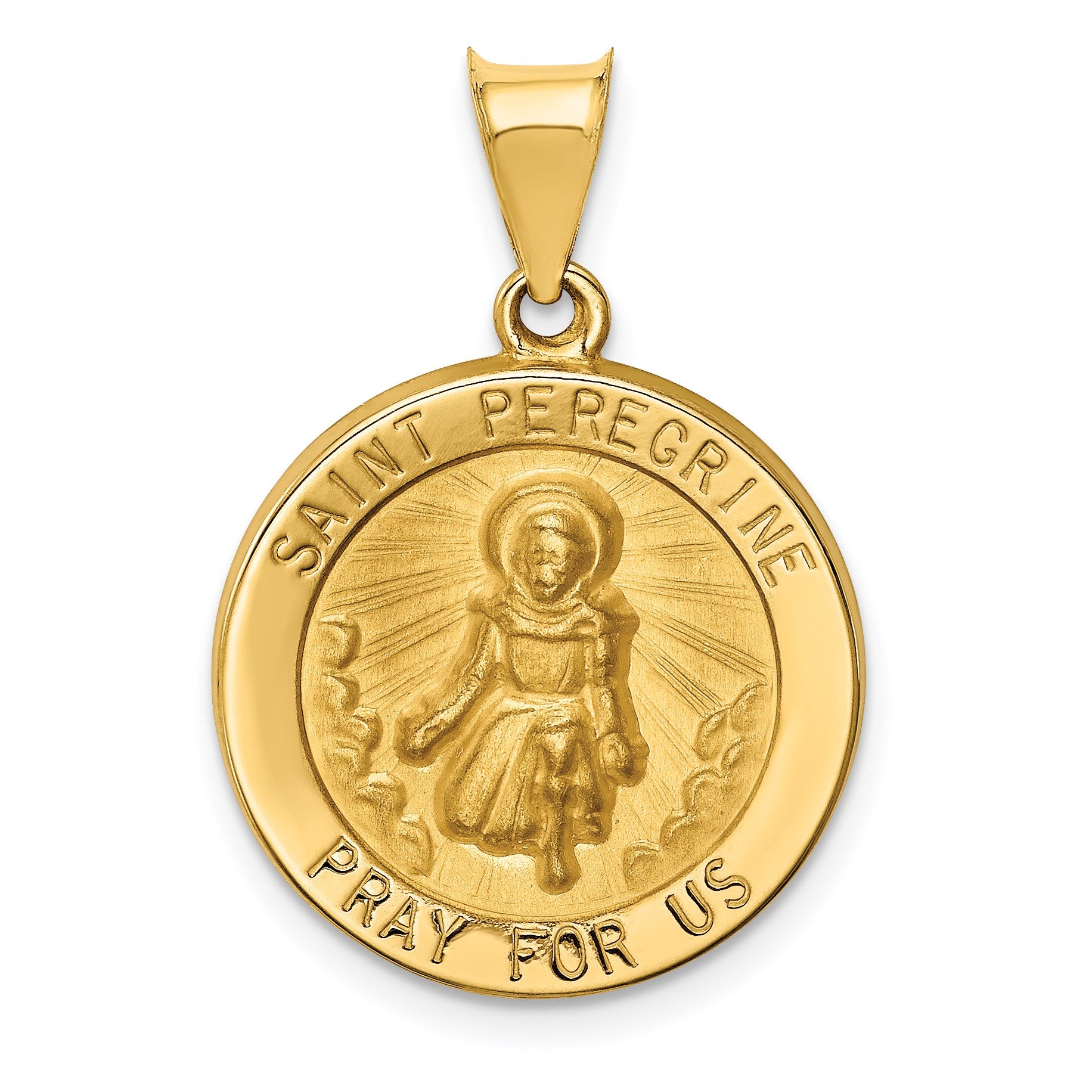 14k Polished and Satin Hollow St Peregrine Medal Round Pendant