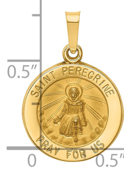 14k Polished and Satin Hollow St Peregrine Medal Round Pendant