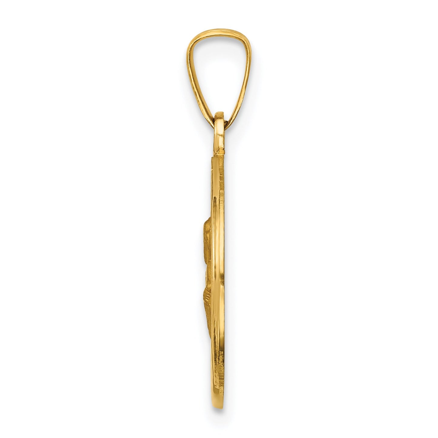 14k Polished and Satin Hollow Saint Peter Medal Round Pendant