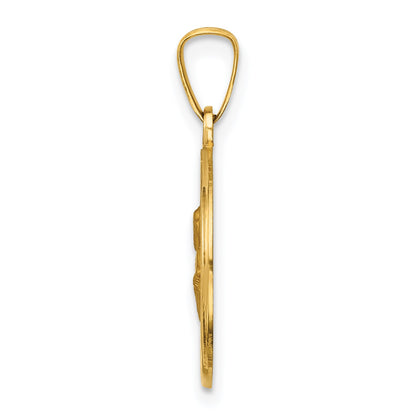 14k Polished and Satin Hollow Saint Peter Medal Round Pendant