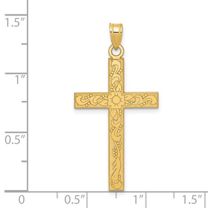 14k Etched Floral Cross Pendant
