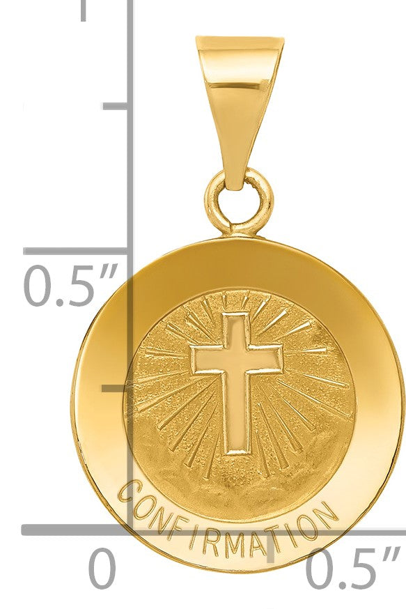 14k Polished and Satin Hollow CONFIRMATION with Cross Charm