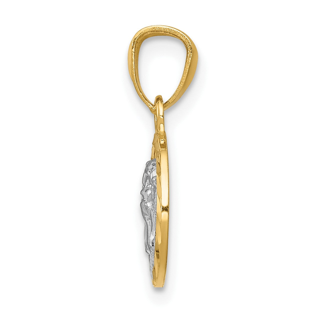 14K and White Rhodium Diamond-cut Cherub in Circle Pendant