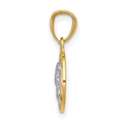 14K and White Rhodium Diamond-cut Cherub in Circle Pendant