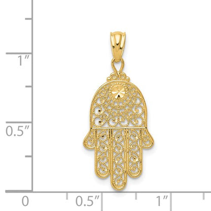 14k Hamsa Hand of God Filigree Pendant