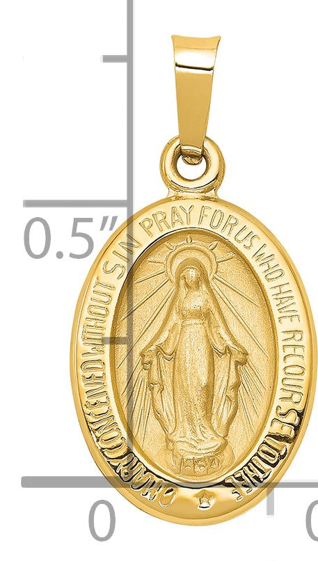 14k Polished and Satin Hollow Miraculous Medal Oval Pendant
