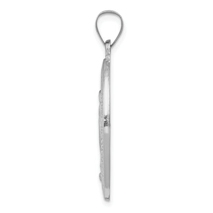 14k White Gold Polished and Satin Hollow Miraculous Medal Oval Pendant