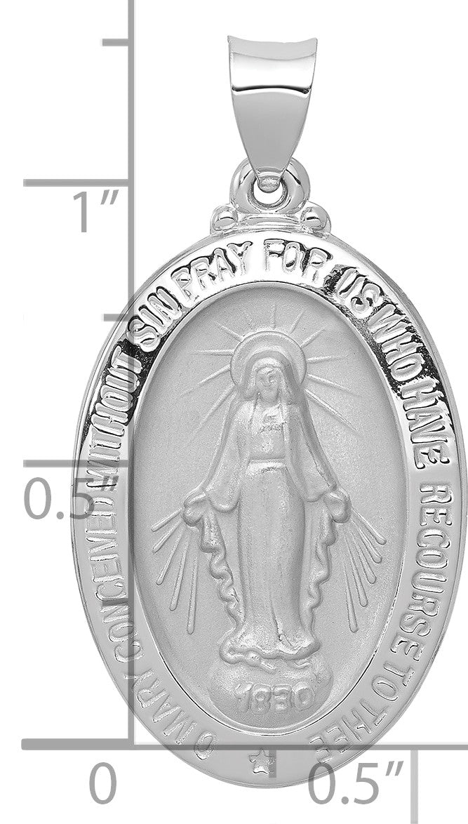 14k White Gold Polished and Satin Hollow Miraculous Medal Oval Pendant