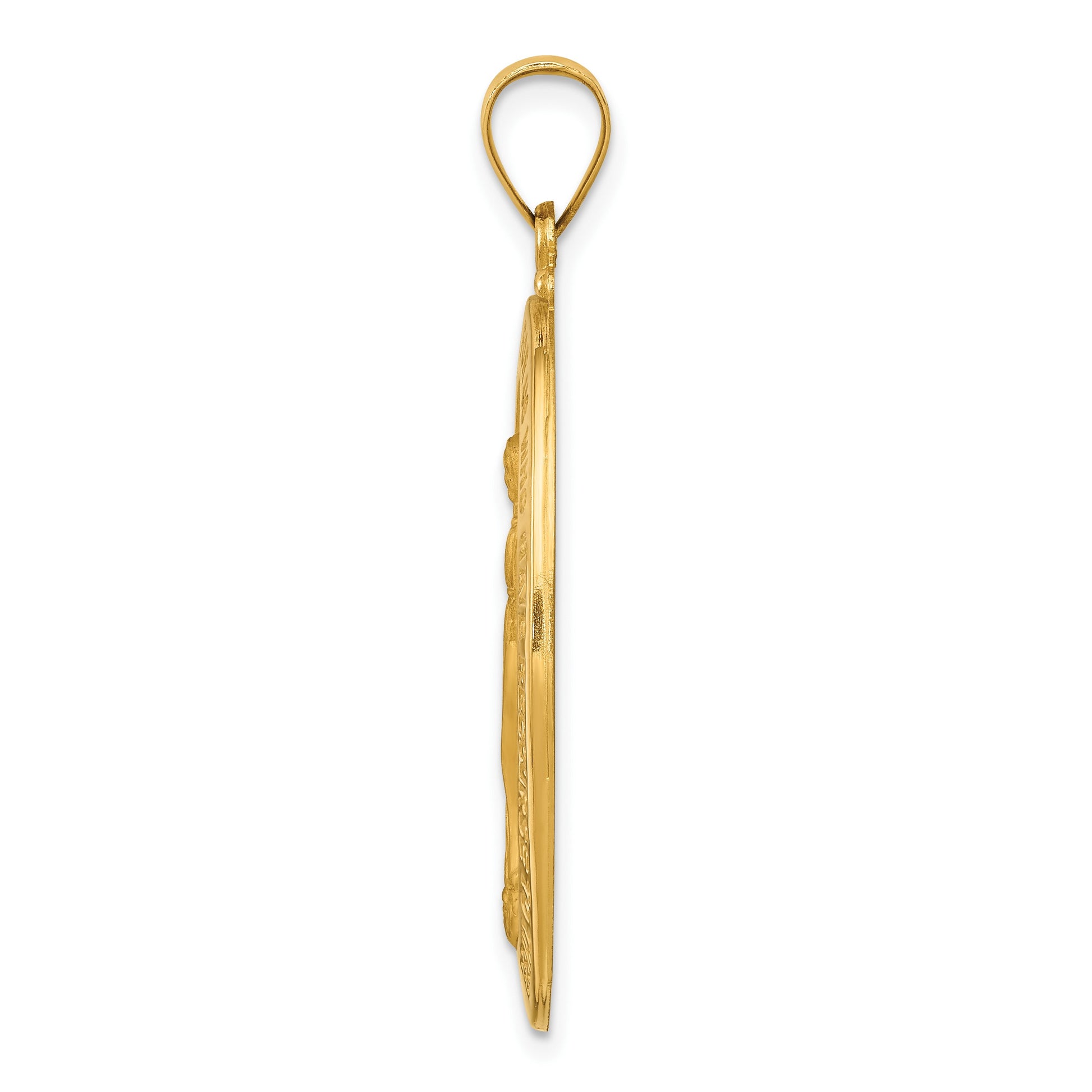 14k Polished and Satin Hollow Miraculous Medal Oval Pendant