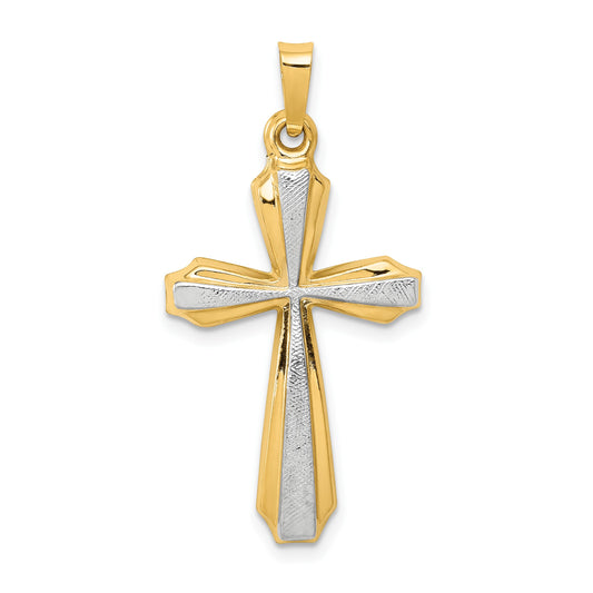 14K and White Rhodium Textured and Polished Passion Cross Pendant