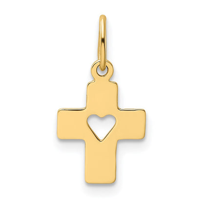 14k Polished Cross with Heart Pendant