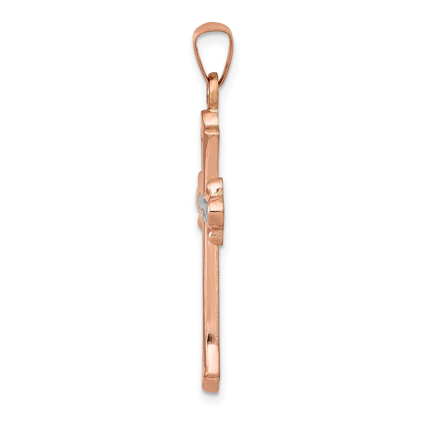 14K Rose Gold and White Rhodium Fleur de Lis Cross Pendant