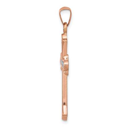 14K Rose Gold and White Rhodium Fleur de Lis Cross Pendant