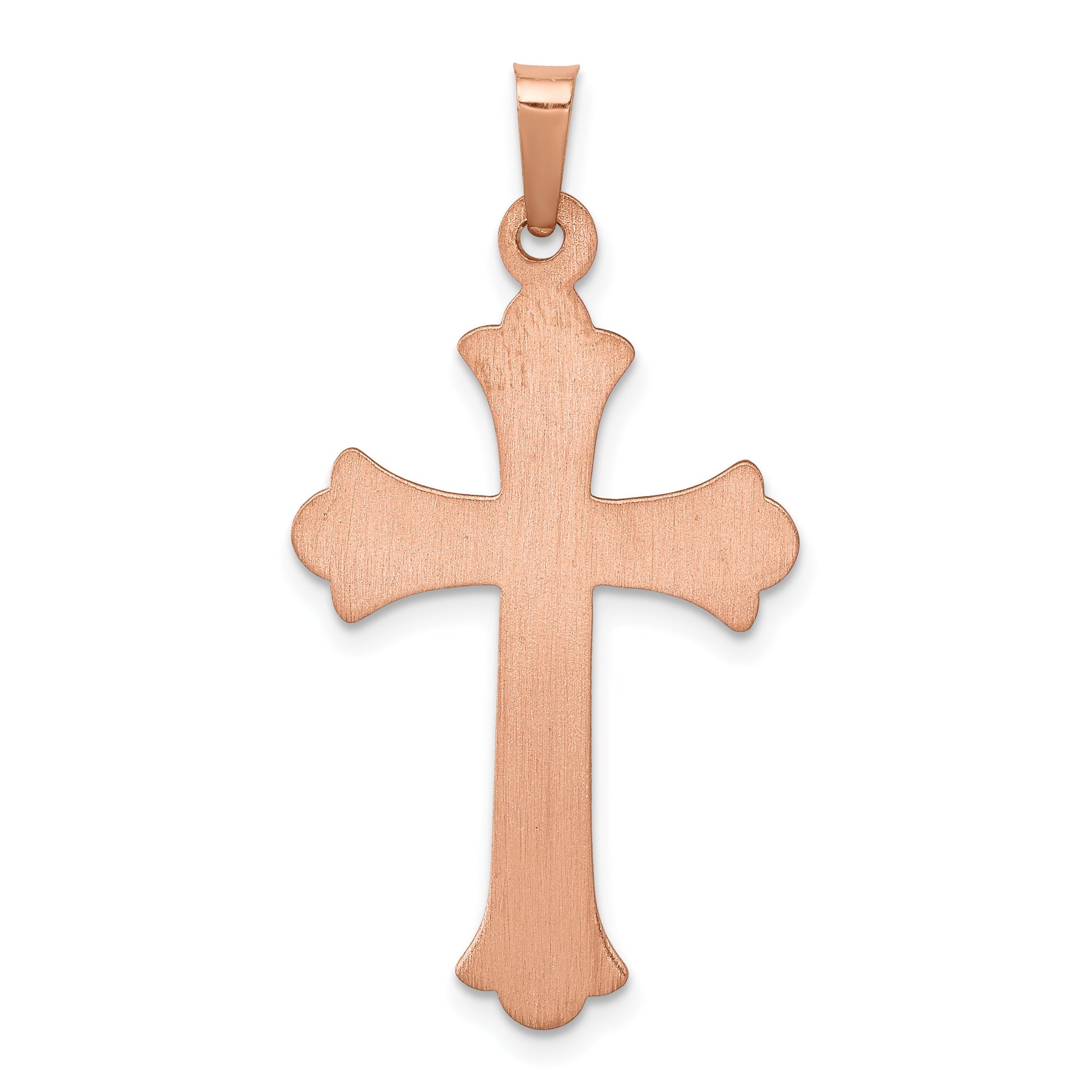 14K Rose Gold and White Rhodium Fleur de Lis Cross Pendant