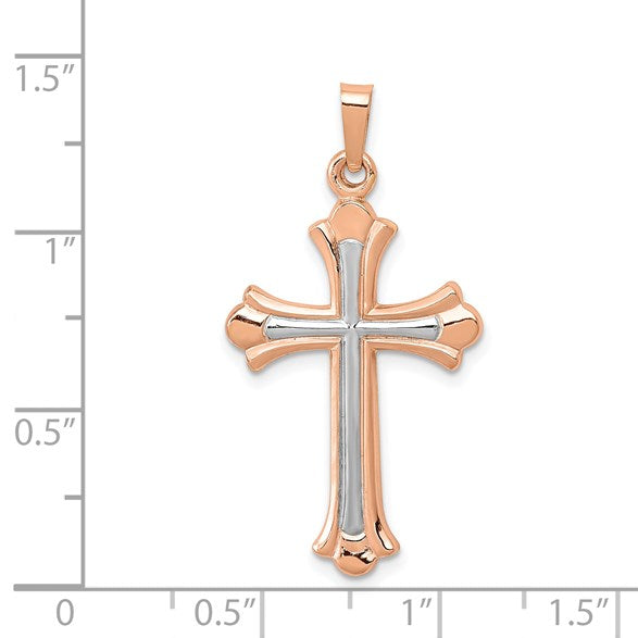 14K Rose Gold and White Rhodium Fleur de Lis Cross Pendant