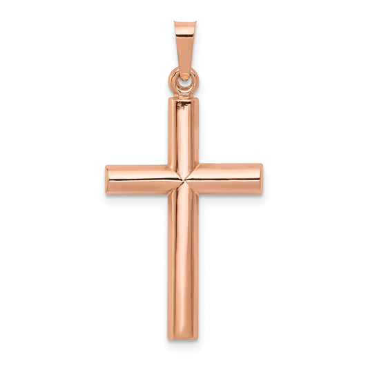 14K Rose Gold Brushed and Polished Hollow Cross Pendant