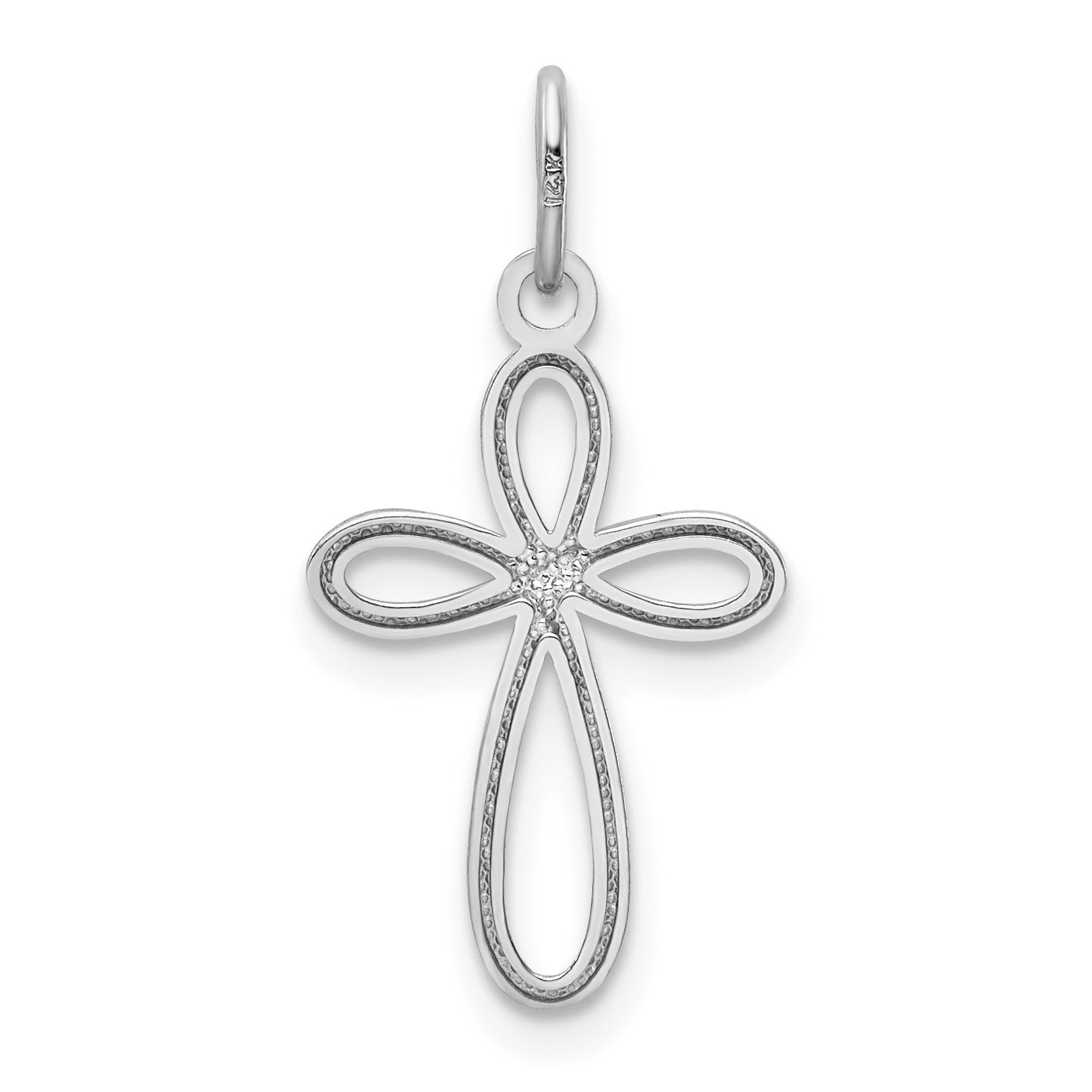 14k White Gold Polished Small Ribbon Cross Pendant