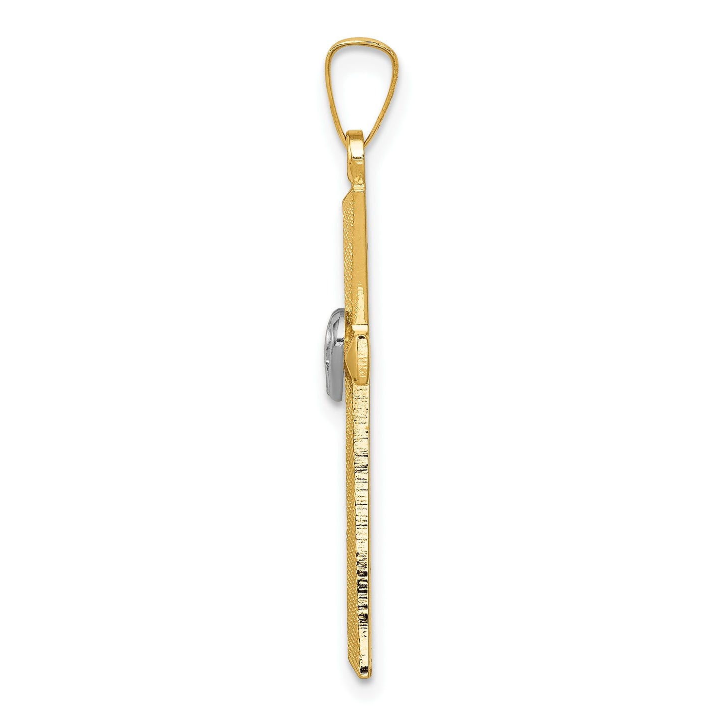 14K Two-tone Textured and Polished Latin Cross with Hearts Pendant