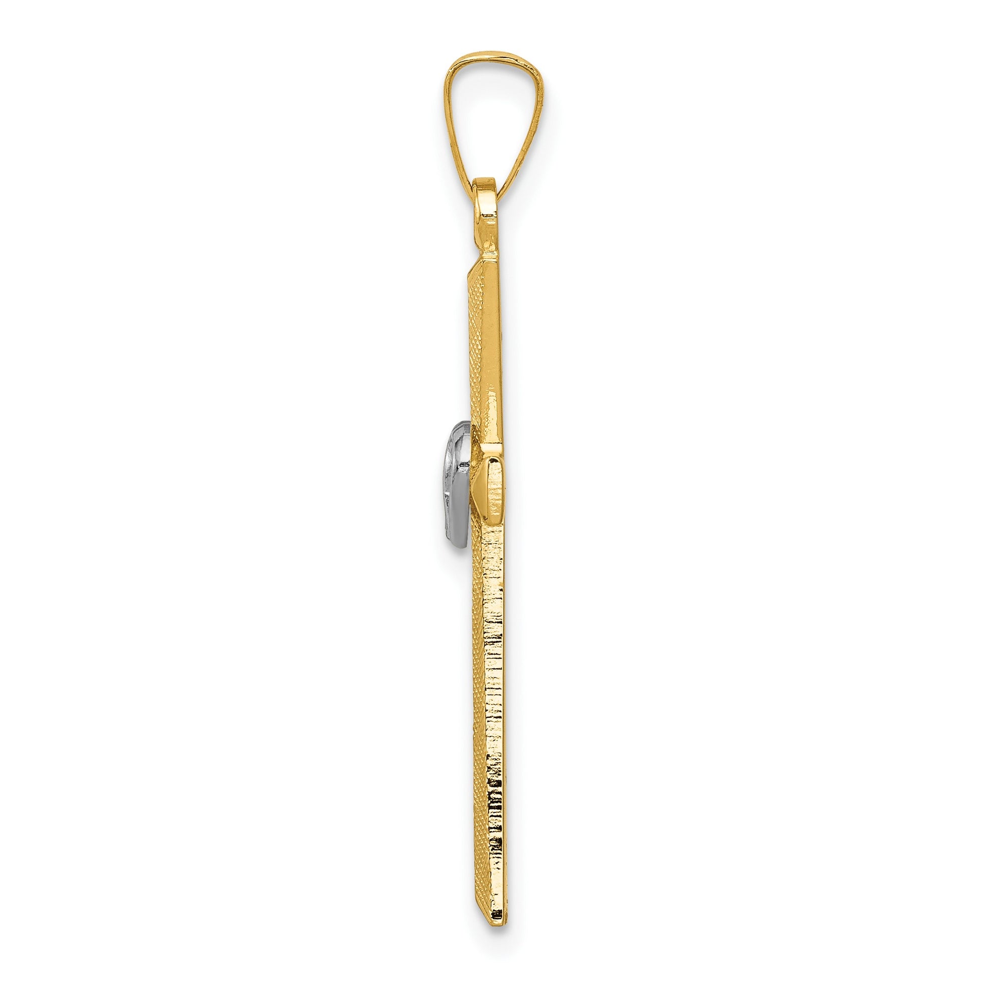 14K Two-tone Textured and Polished Latin Cross with Hearts Pendant