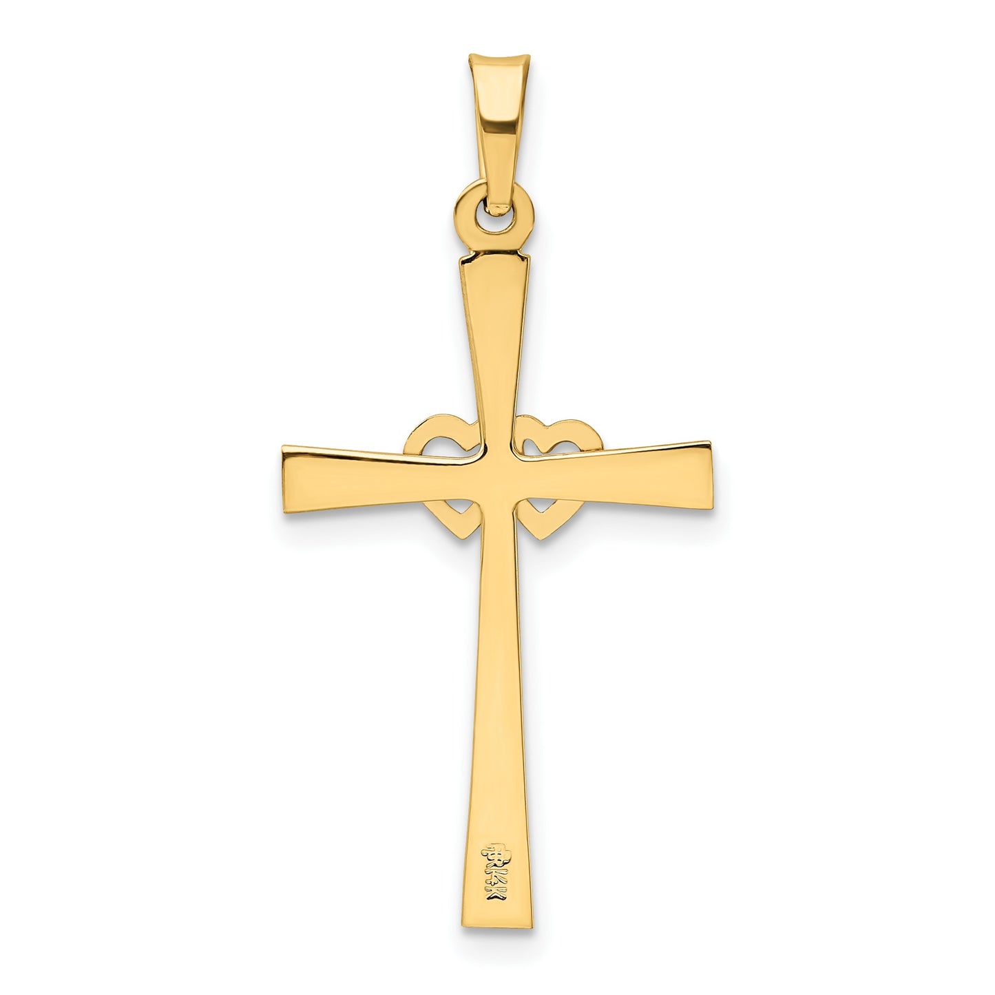 14K Two-tone Textured and Polished Latin Cross with Hearts Pendant