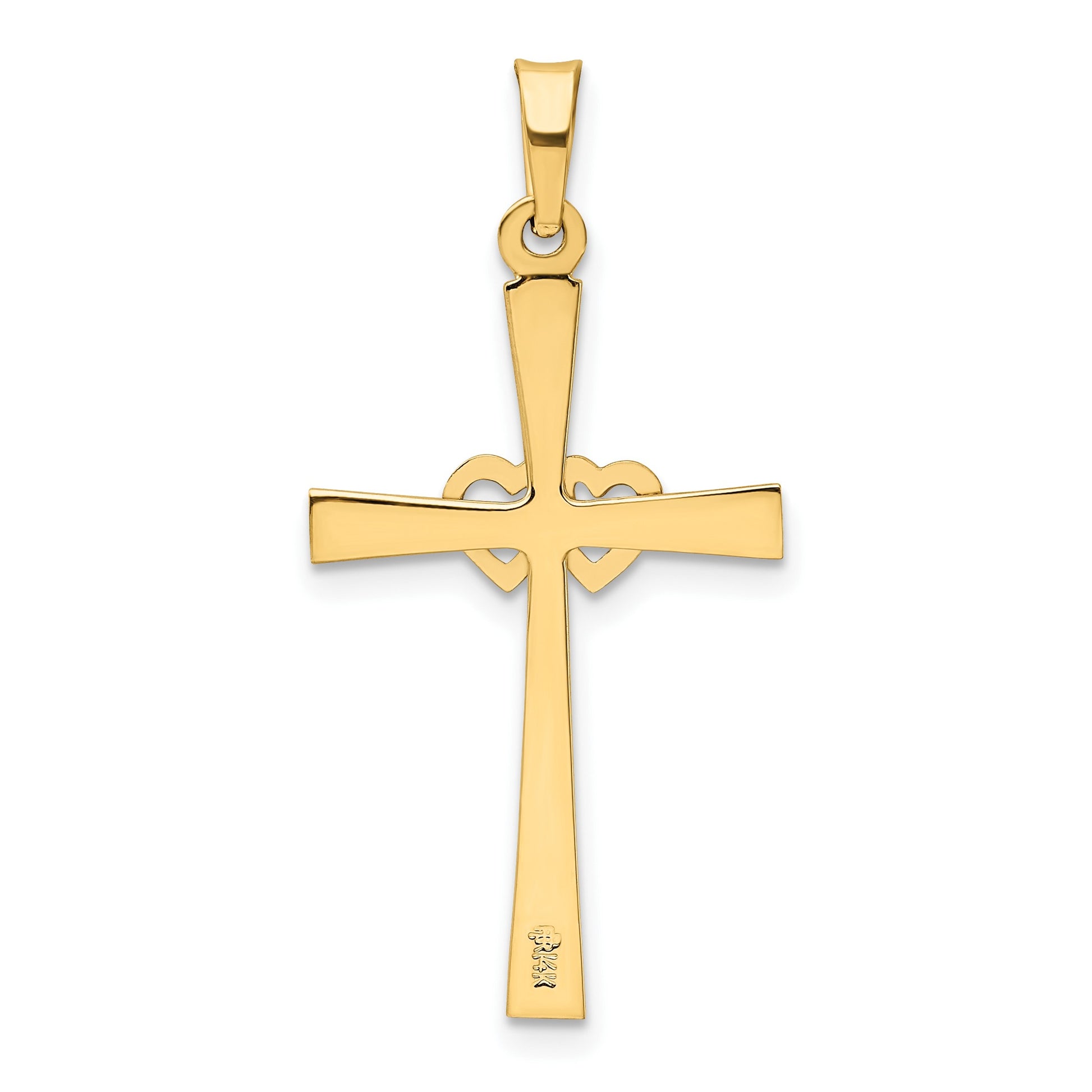 14K Two-tone Textured and Polished Latin Cross with Hearts Pendant