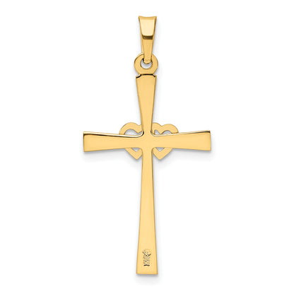 14K Two-tone Textured and Polished Latin Cross with Hearts Pendant