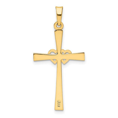 14K Two-tone Textured and Polished Latin Cross w/ Hearts Pendant