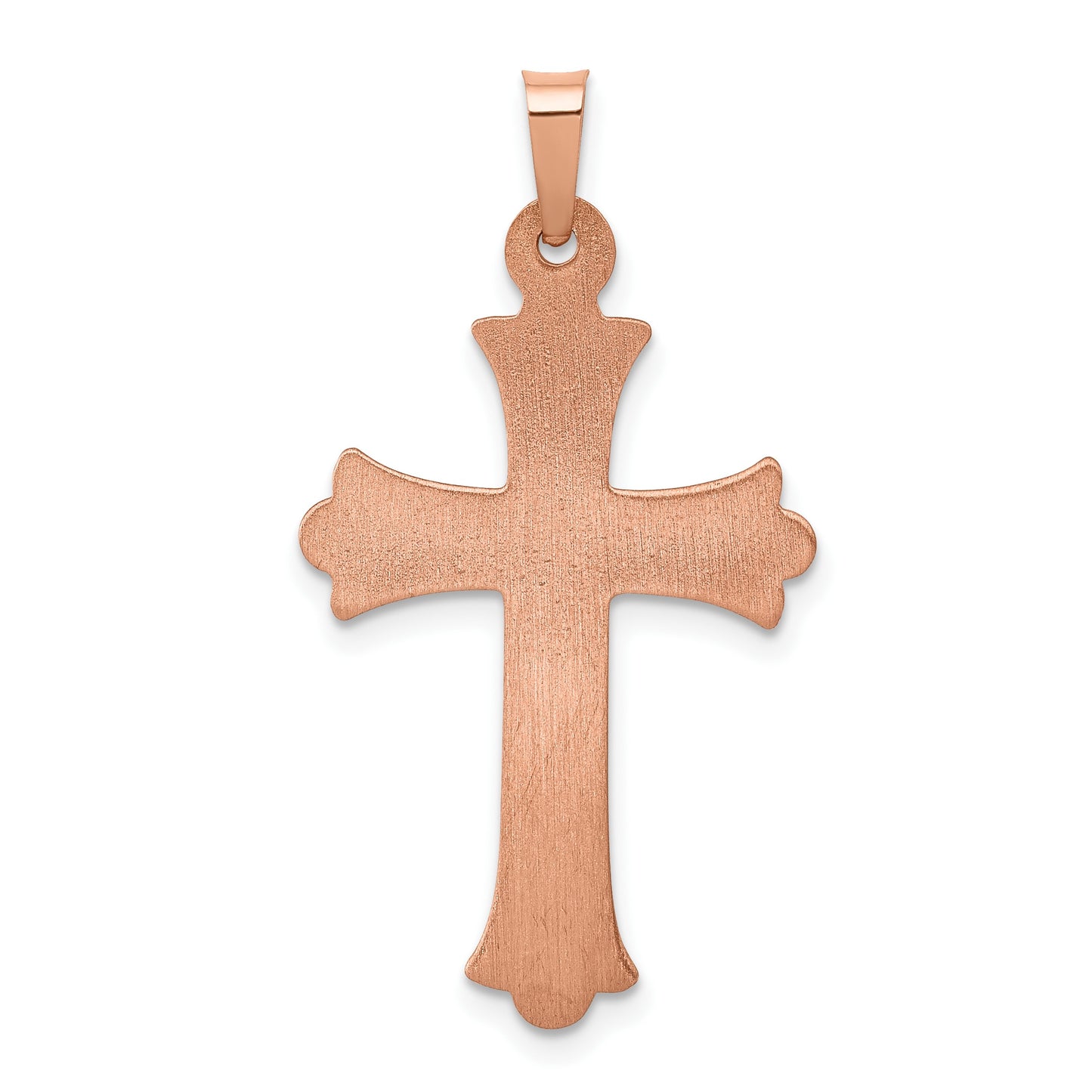 14K Rose Gold Brushed and Polished Fleur de Lis Cross Pendant