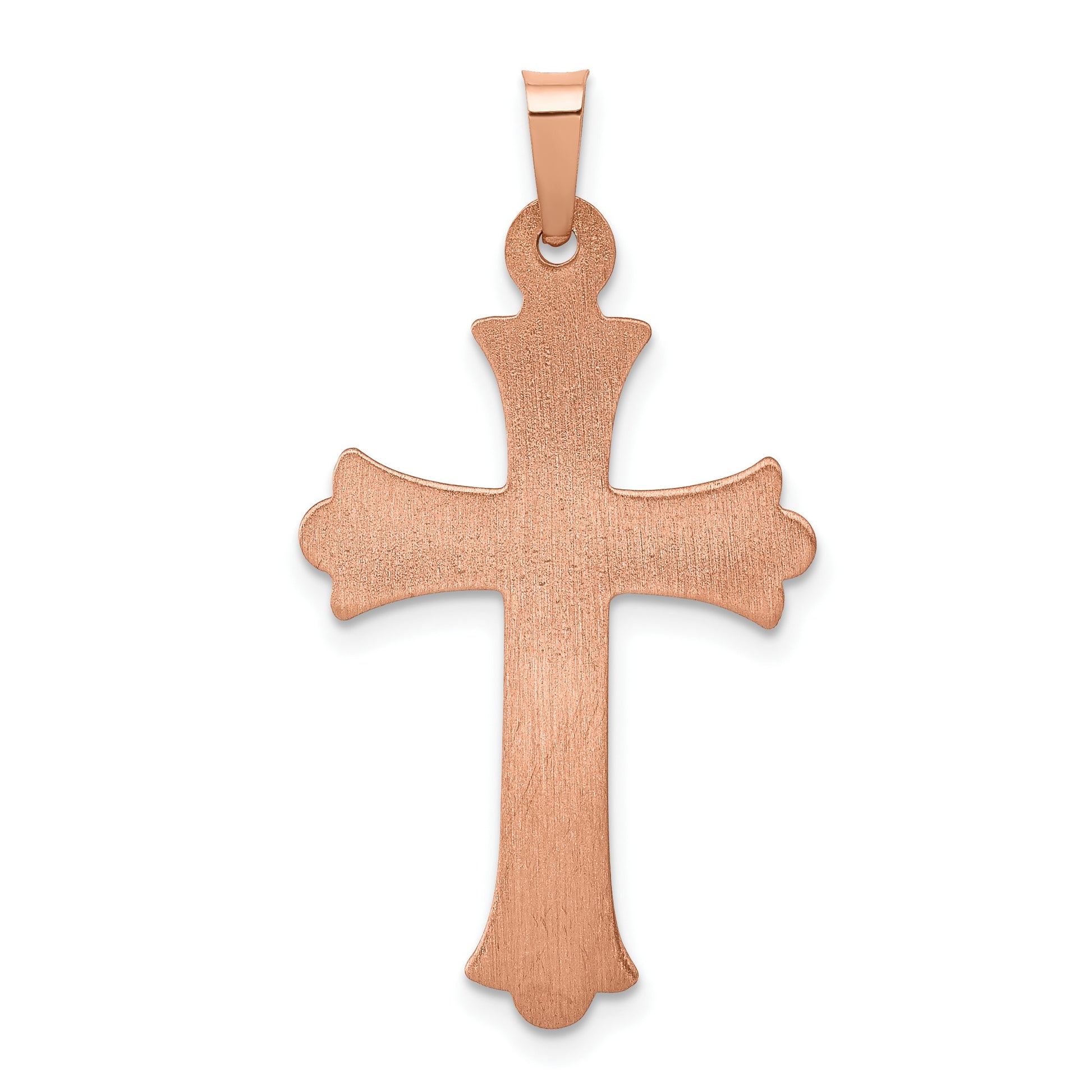 14K Rose Gold Brushed and Polished Fleur de Lis Cross Pendant