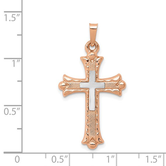 14K Two-Tone Fleur de Lis Cross Pendant