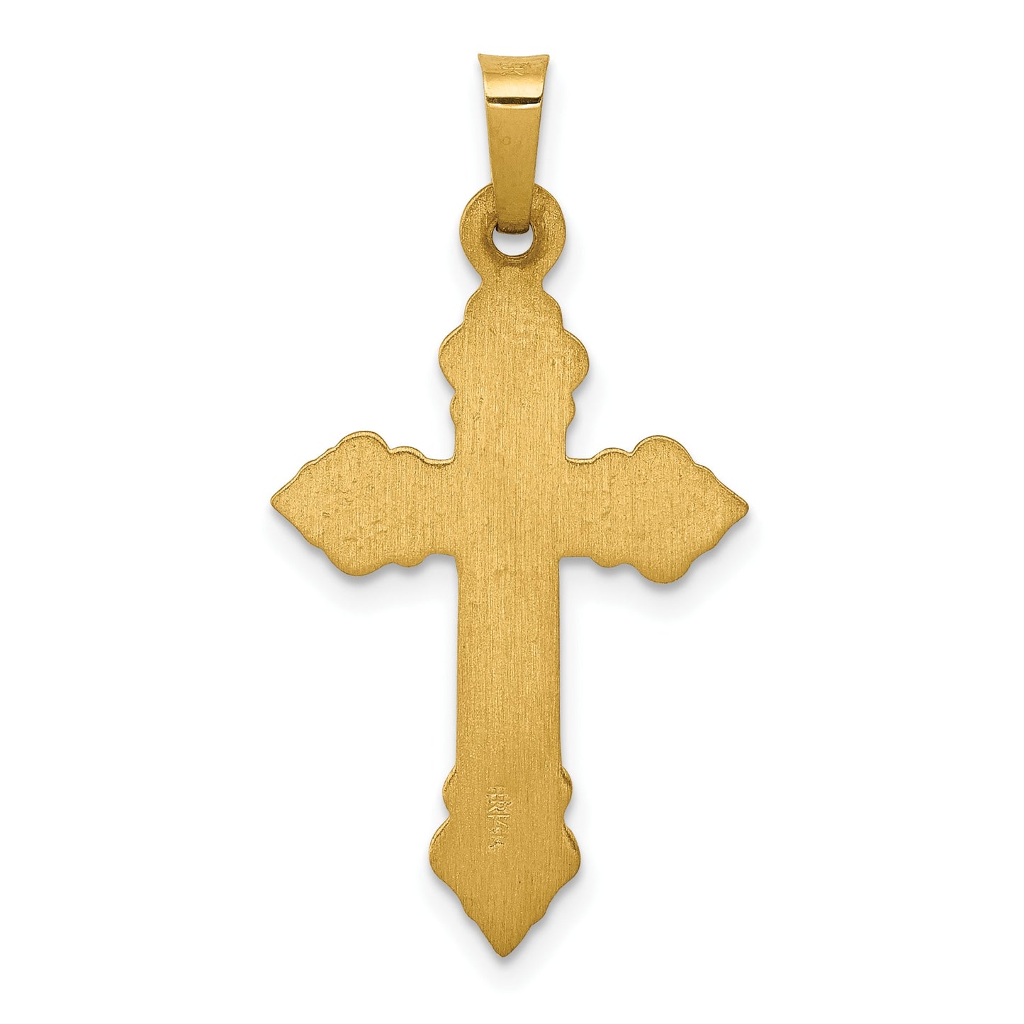 14k Brushed and Polished Fleur de Lis Cross Pendant