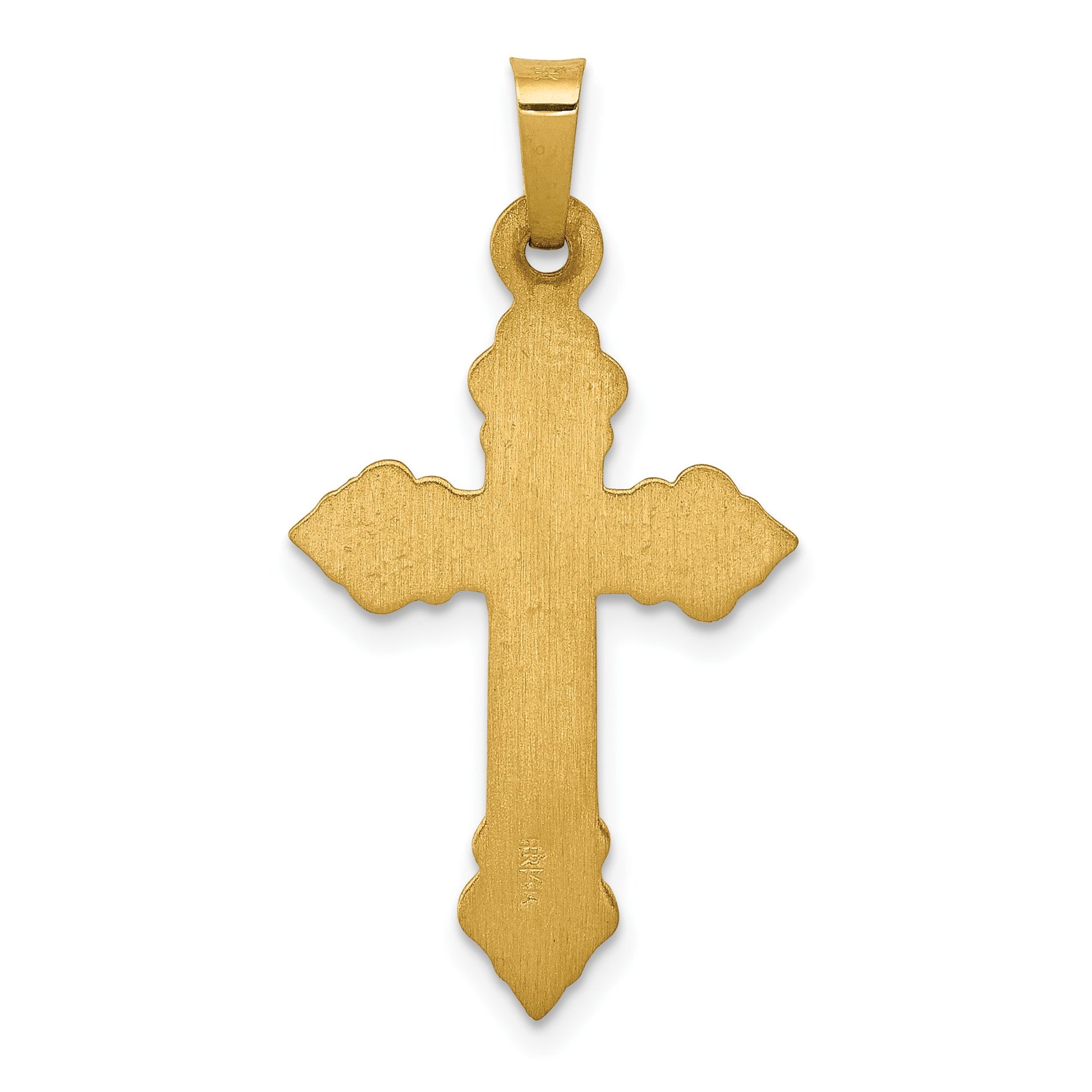 14k Brushed and Polished Fleur de Lis Cross Pendant