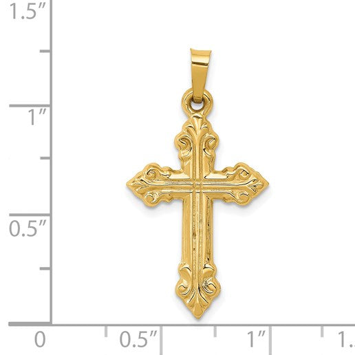 14k Brushed and Polished Fleur de Lis Cross Pendant