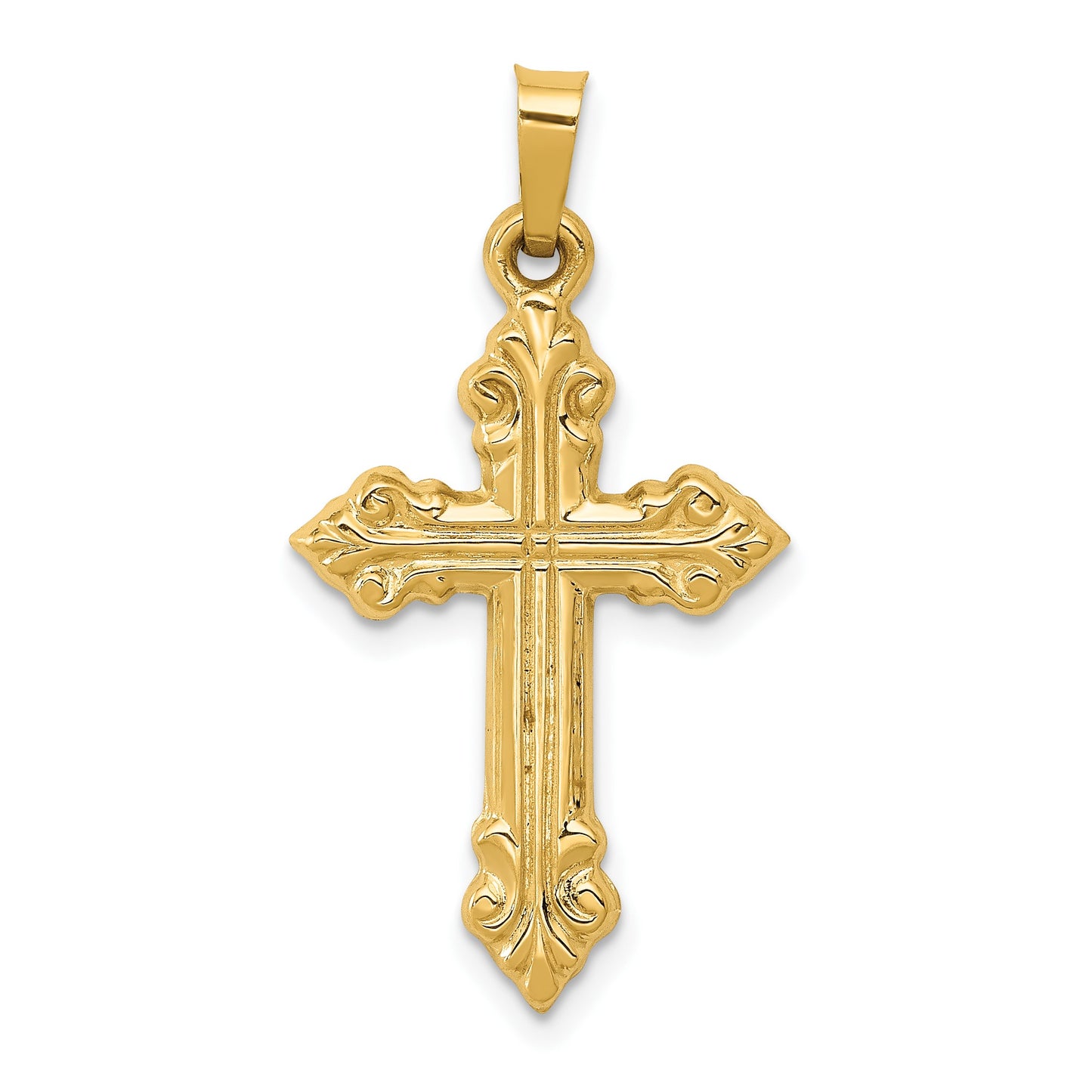 14k Brushed and Polished Fleur de Lis Cross Pendant