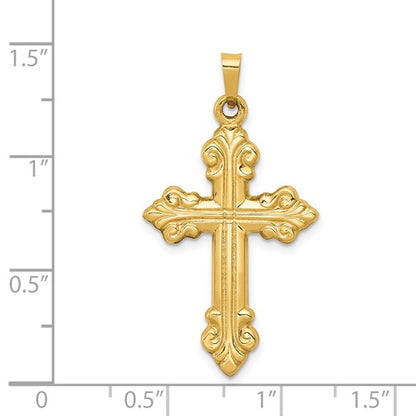 14k Polished Fleur de Lis Cross Pendant
