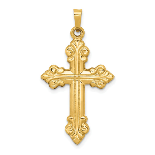 14k Polished Fleur de Lis Cross Pendant