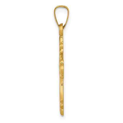 14k Polished Fleur De Lis Cross Pendant