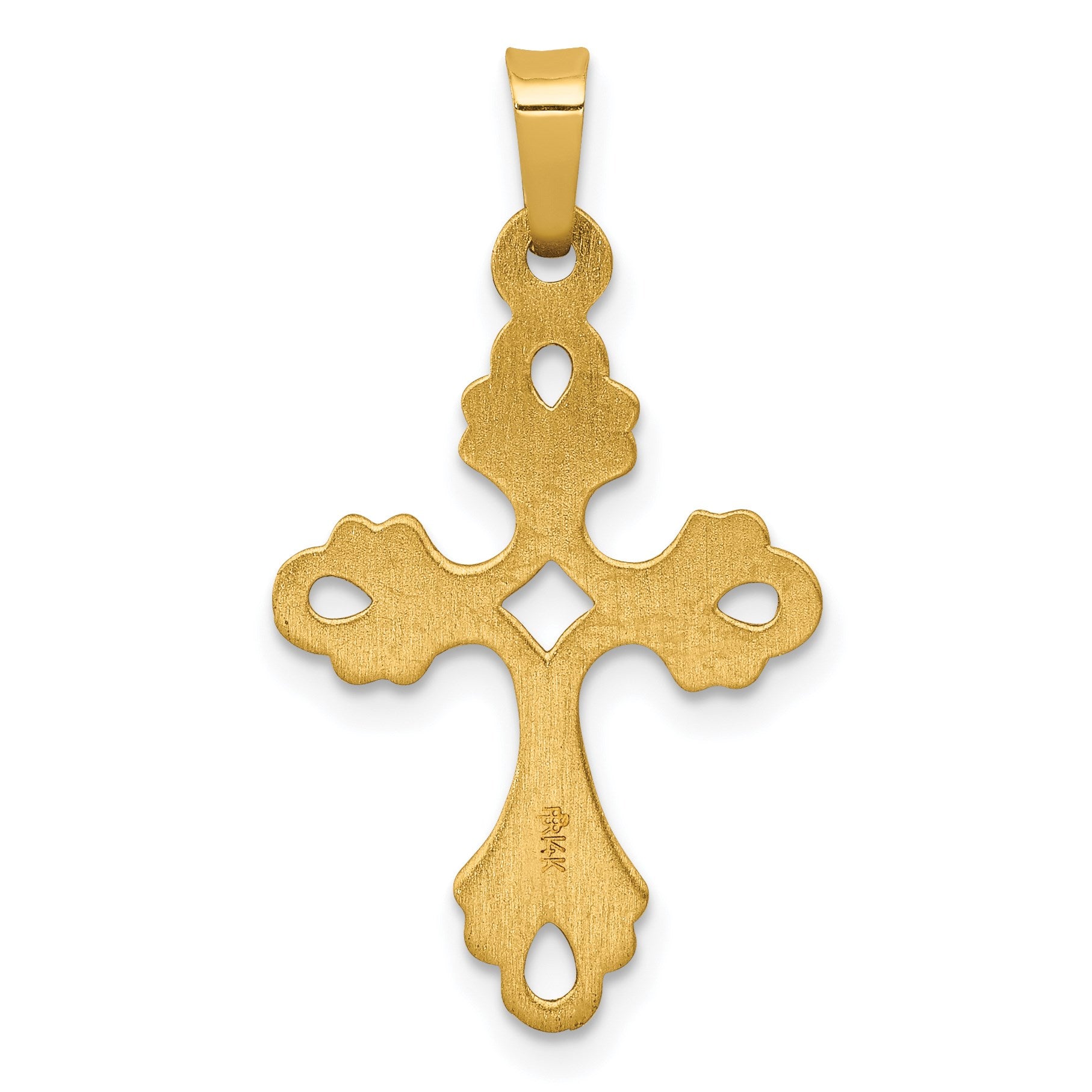 14k Polished Fleur De Lis Cross Pendant