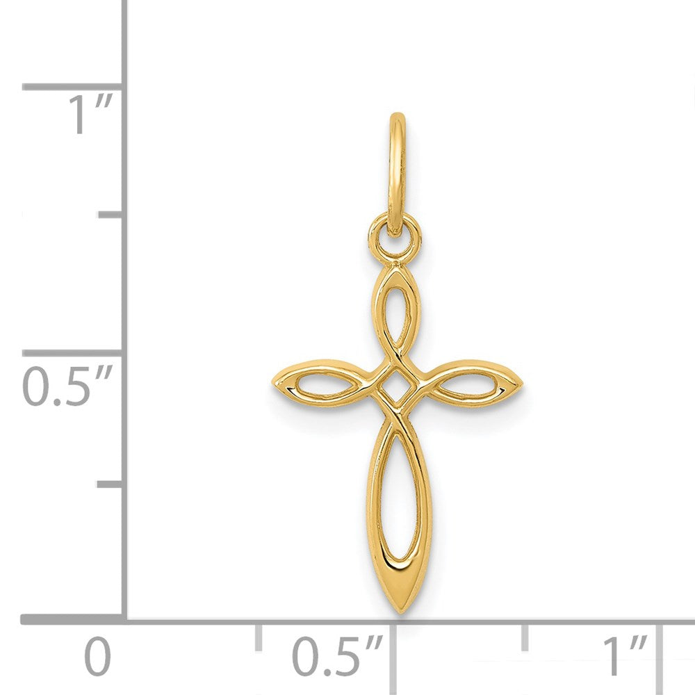 14k Gold Polished Small Ribbon Cross Pendant