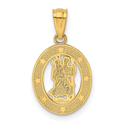 14k Polished Solid Cut-out Saint Christopher Medal Oval Pendant