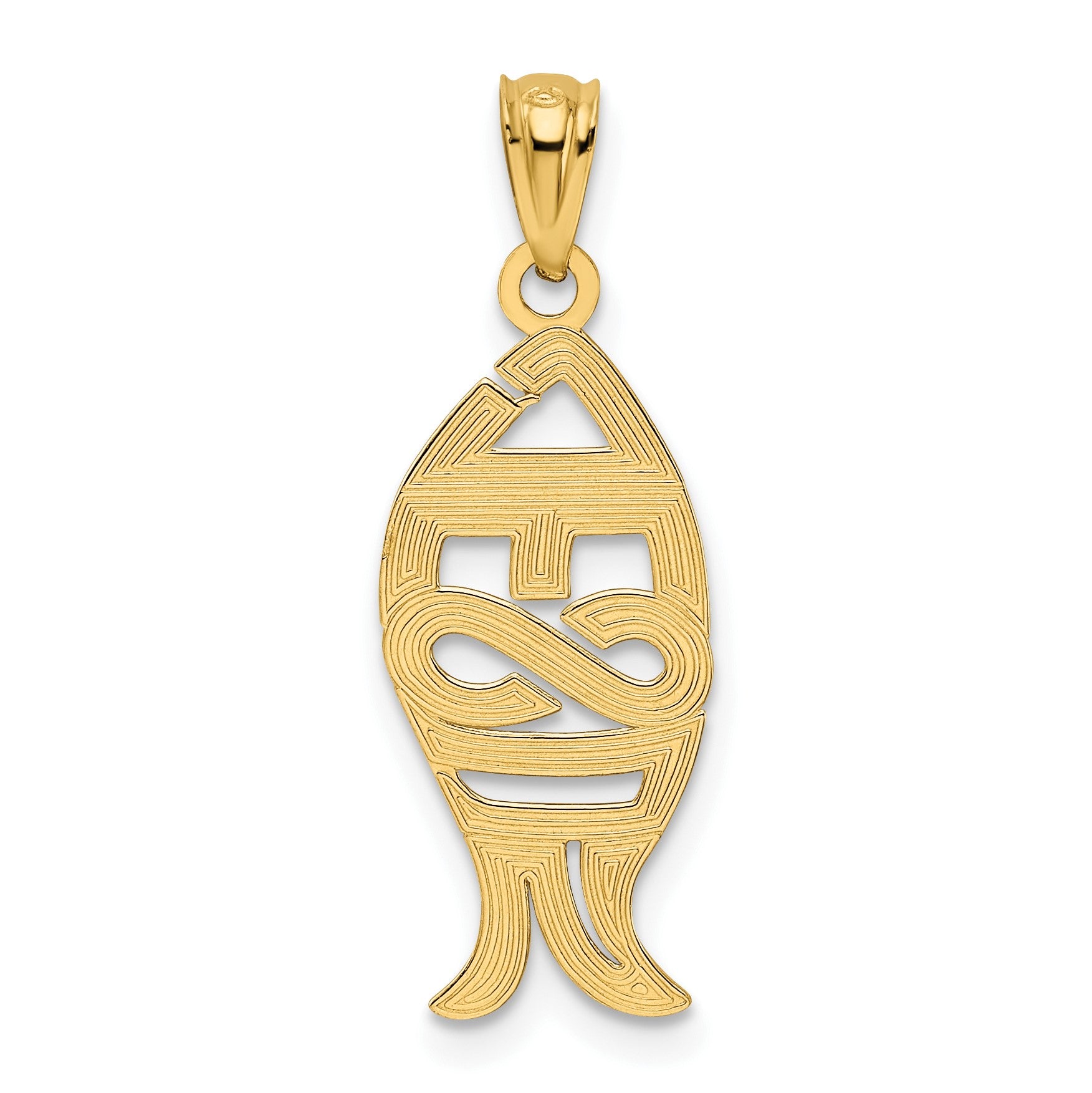 14K Polished JESUS Fish Pendant