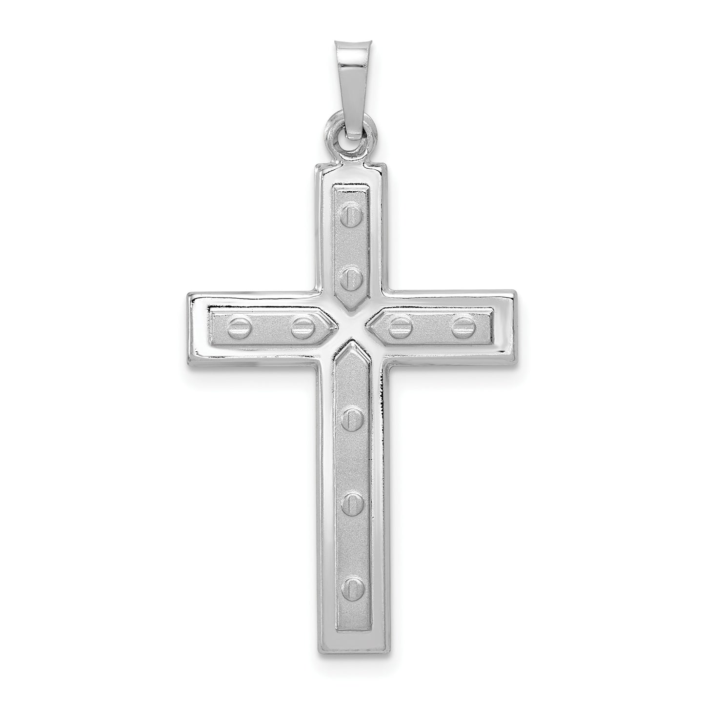 14k White Gold Polished and Satin with Dots Cross Pendant
