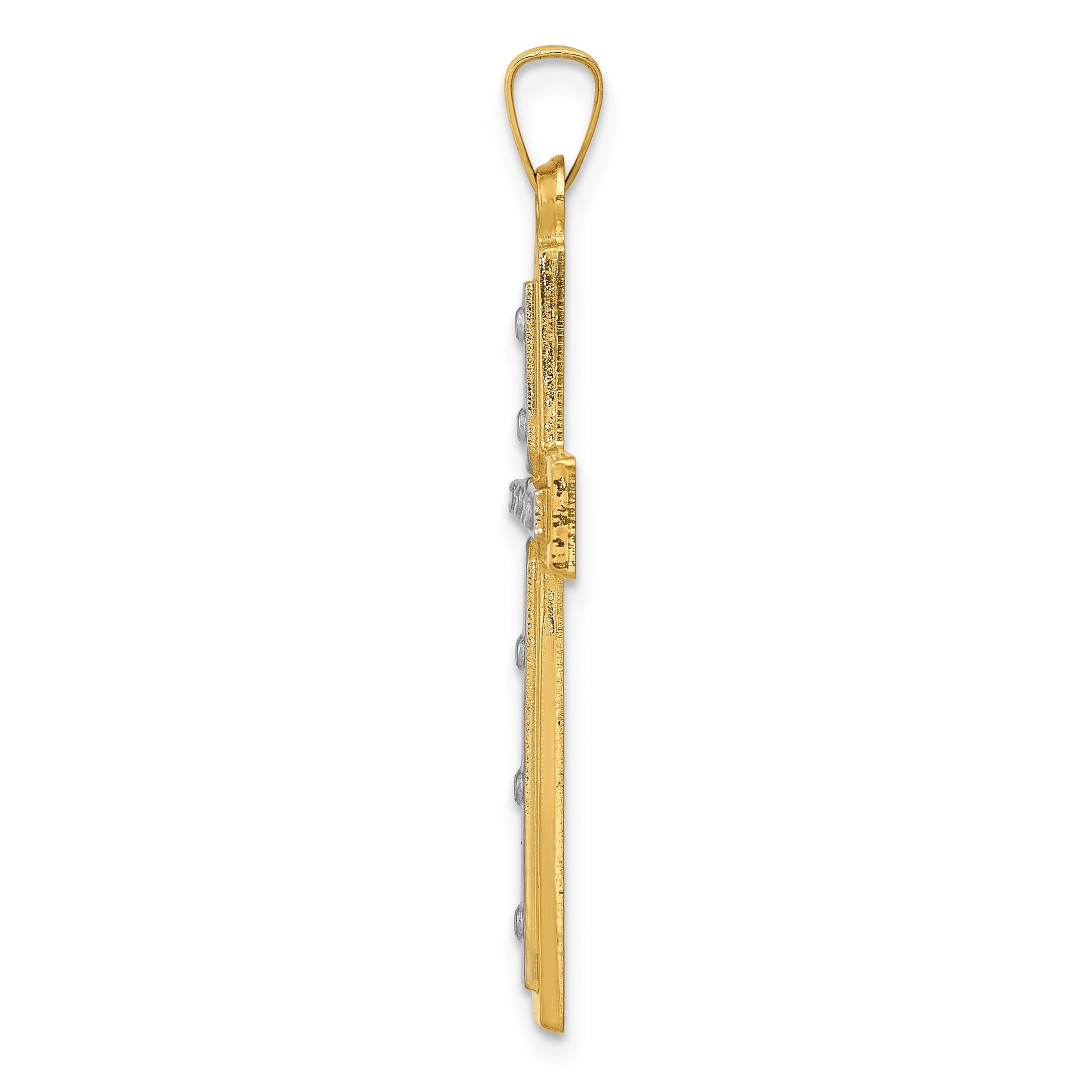 14K and White Rhodium Polished and Satin Cross Pendant