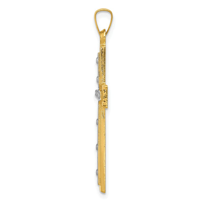 14K and White Rhodium Polished and Satin Cross Pendant