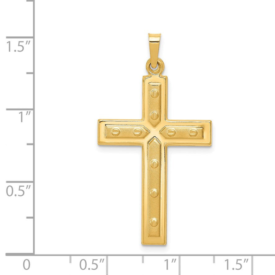 14k Polished and Satin with Dots Cross Pendant